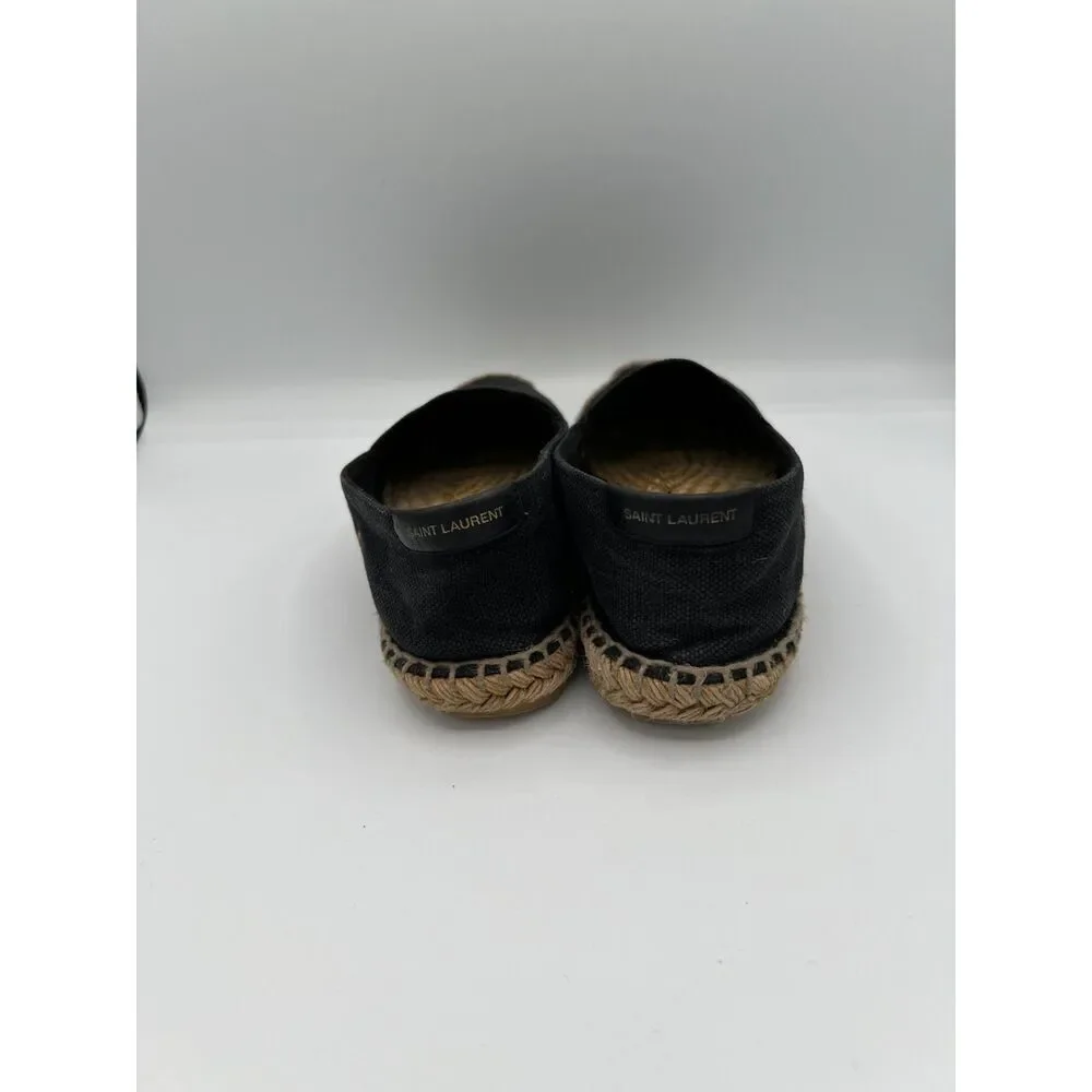 SAINT LAURENT Embroidered Espadrilles Black Canvas Women's 6US - Picture 10 of 12